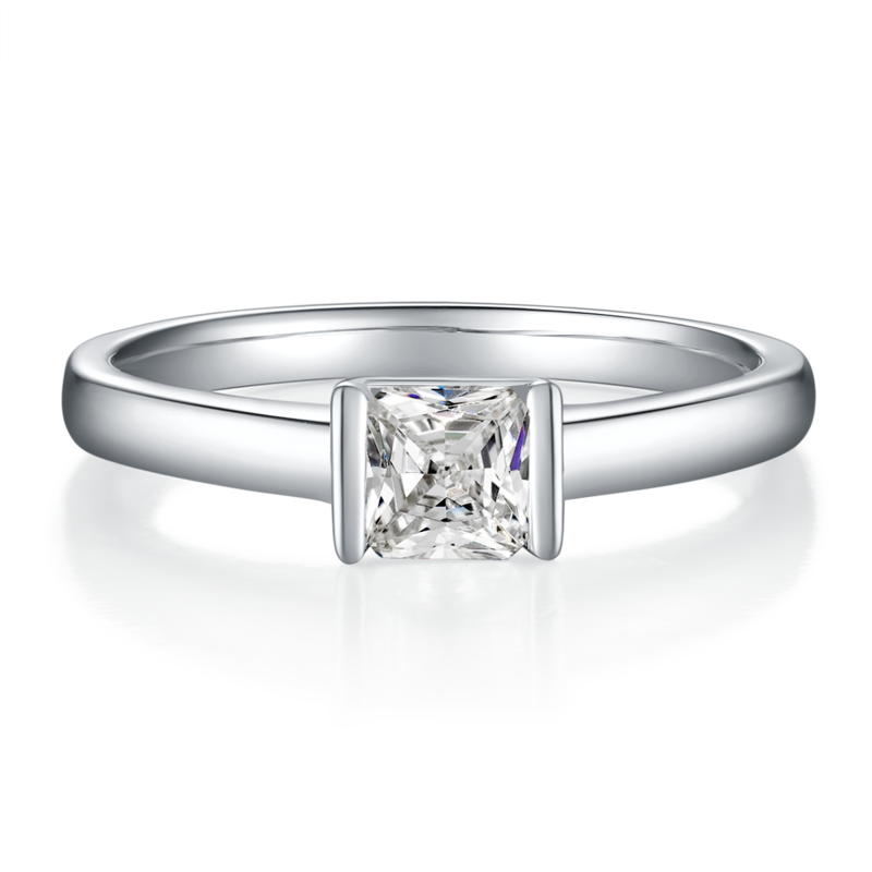 简约正方形S925银镀白金MoissaniteWomen's Ring0.5ctD级